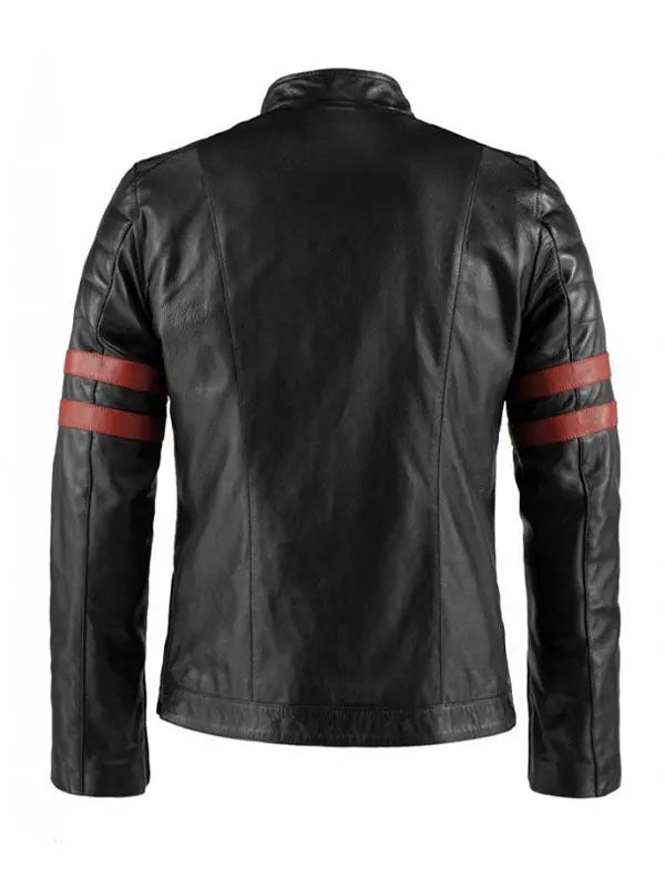 Hybrid Cafe Racer Striped Black Leather Jacket - fashonic
