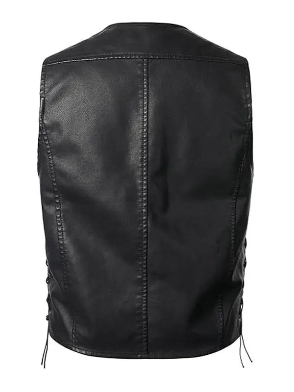 Men’s Side Lace Up Sheepskin Biker Vest - fashonic
