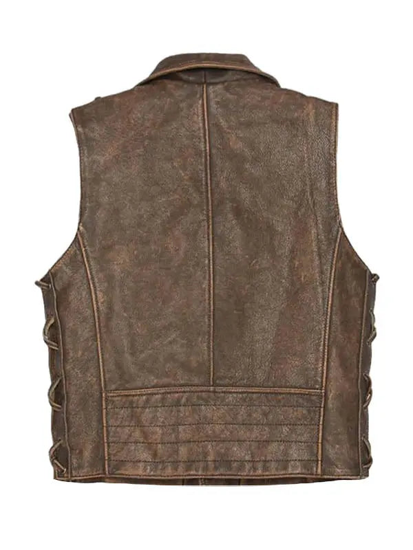 Mens Brown Leather Biker Motorcycle Vest - fashonic