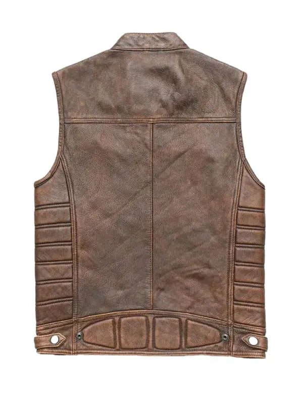 Vintage Brown Motorcycle Biker Leather Vest - fashonic