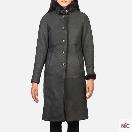 Alina Shearling Black Leather Coat Clanton Jacket