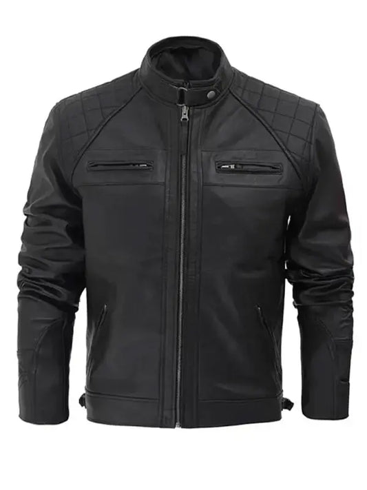 Diamond Classic Black Cafe Racer Biker Jacket - fashonic