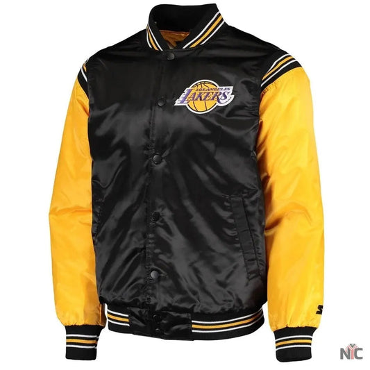 Los Angeles Lakers Enforcer Full-Snap Satin Varsity Jacket Clanton Jacket