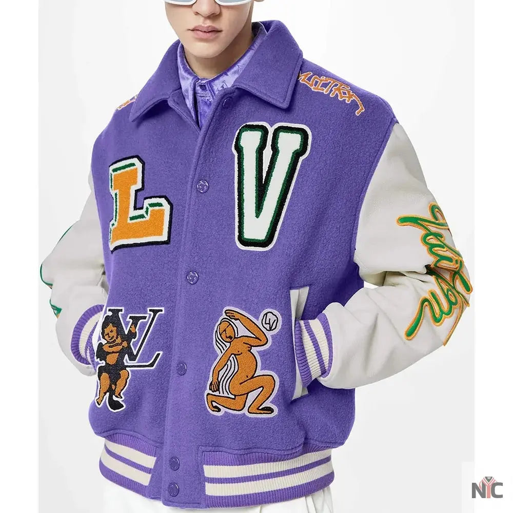 Louis Vuitton Purple and White Varsity Jacket Clanton Jacket