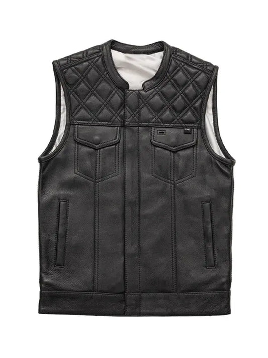 Men’s Ranger Biker Club Style Black Leather Vest - fashonic