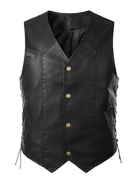 Men’s Side Lace Up Sheepskin Biker Vest - fashonic
