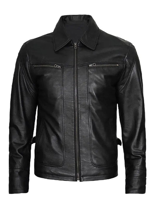 Scott Mens Shirt Collar Black Biker Jacket - fashonic