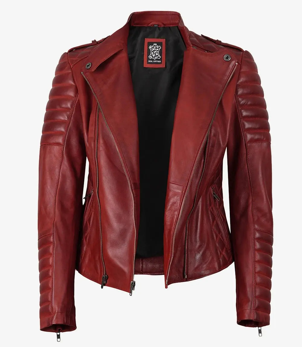Women's Biker Asymmetrical Red Leather Jacket
